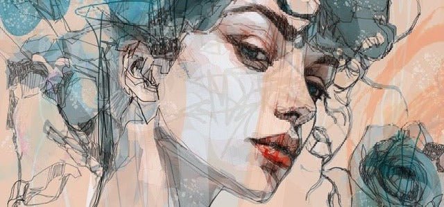 Female face wallpaper blue rose