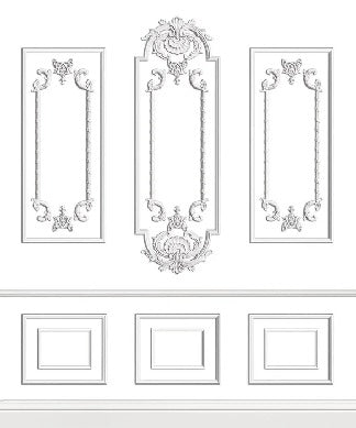 Trompe l'oeil white moulding wallpaper Chic Paris
