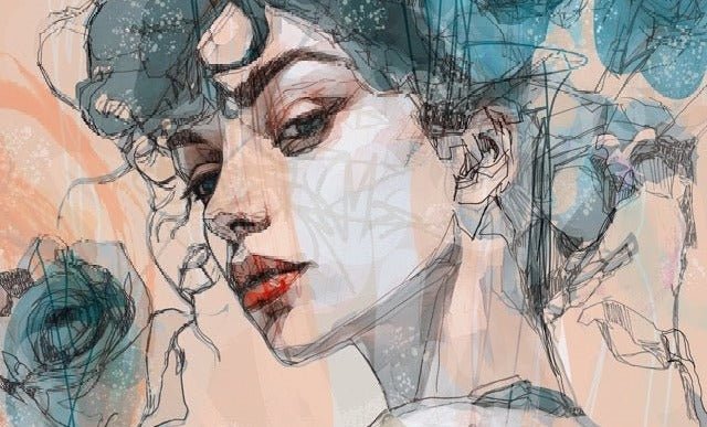 Female face wallpaper blue rose