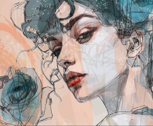 Female face wallpaper blue rose