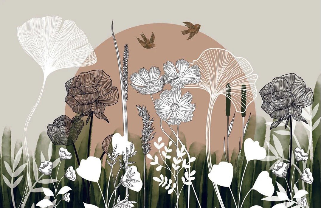 Floral illustration toilet wallpaper