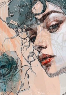 Female face wallpaper blue rose