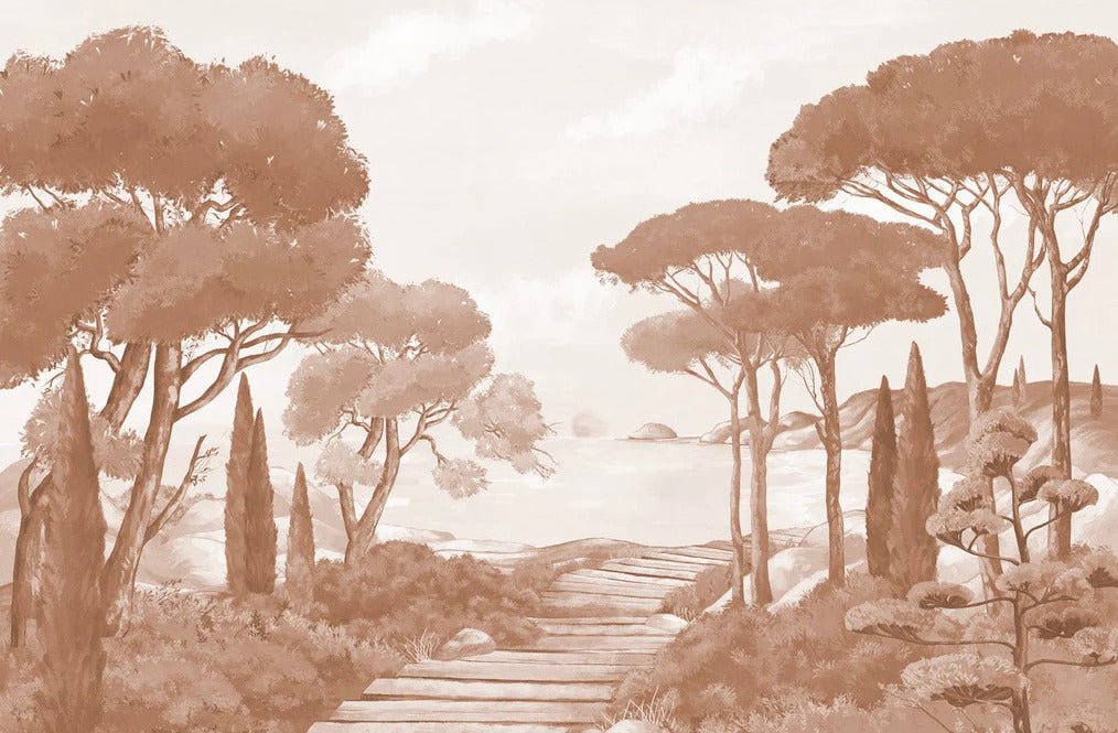 Papier peint balade dans les calanques terracotta, XXL, tendance