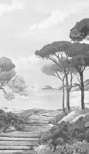 Black and white wallpaper featuring a stroll through the calanques