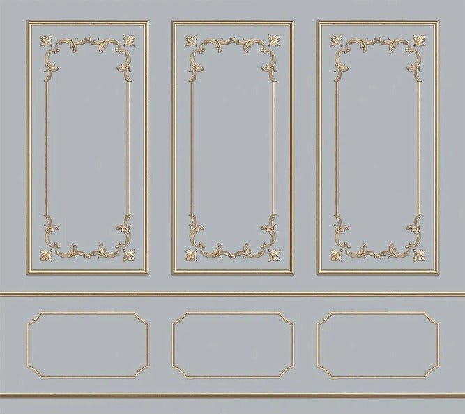 Wallpaper trompe l'oeil gilded moulding Parisian style