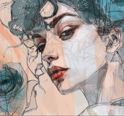 Female face wallpaper blue rose