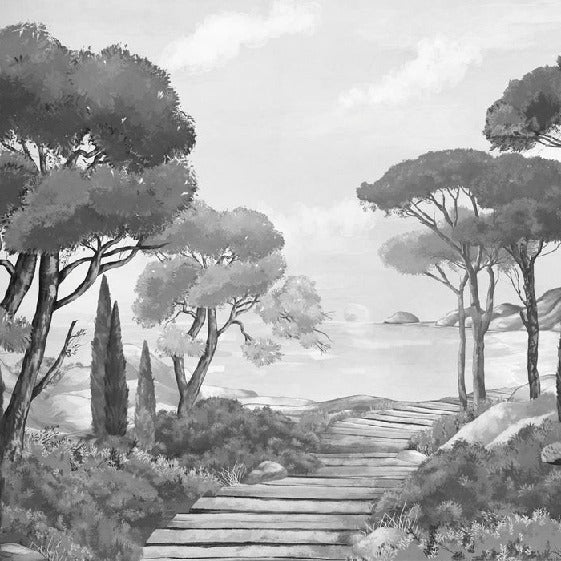 Papier peint balade dans les calanques noir et blanc, XXL, tendance