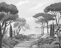 Papier peint balade dans les calanques noir et blanc, XXL, tendance