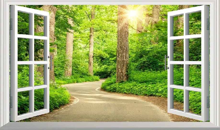 Trompe l'oeil wallpaper: a walk in the forest