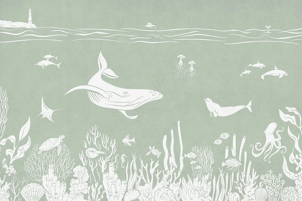Aquatic Walk Green Wallpaper - H300cm x W450cm - Softouch Material