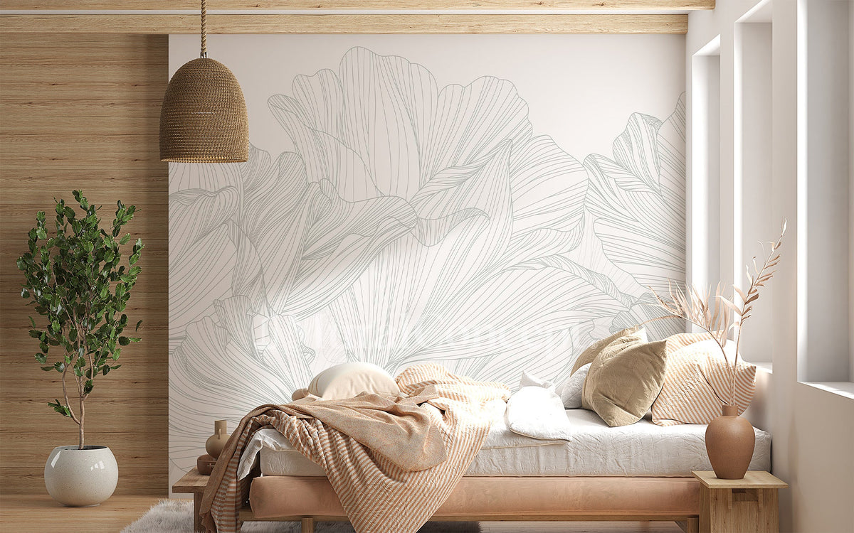 Panoramic wallpaper gray and white waltz of flowers