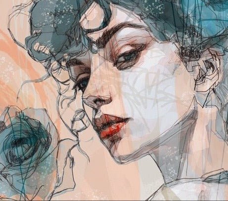 Female face wallpaper blue rose