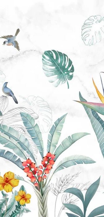 Vegetal & Bird toilet wallpaper