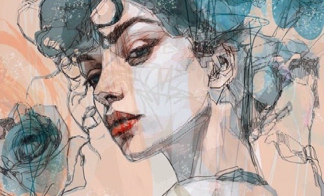 Female face wallpaper blue rose