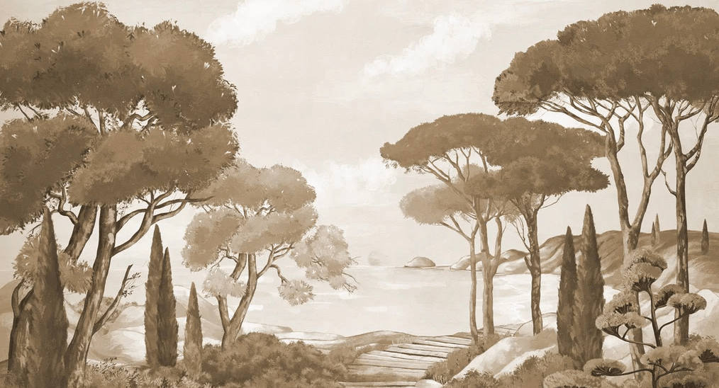 Papier peint balade dans les calanques monochrome, XXL, tendance