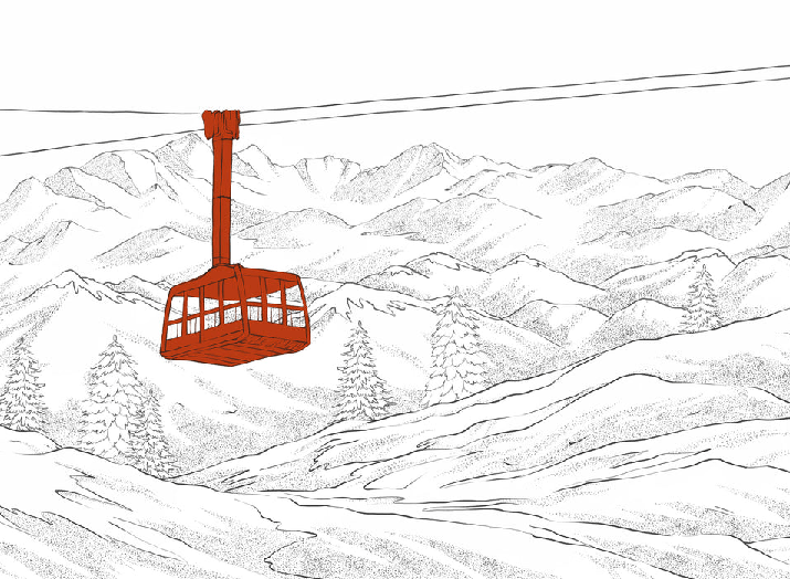 Red background of the La Plagne cable car