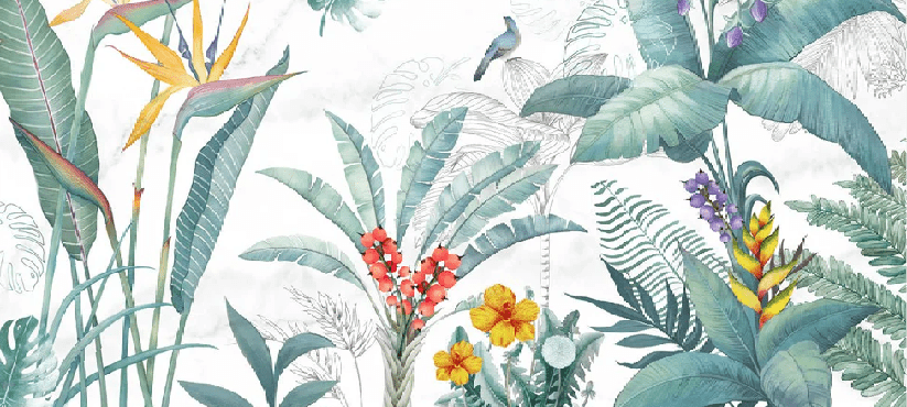 Végétal & Bird toilet wallpaper