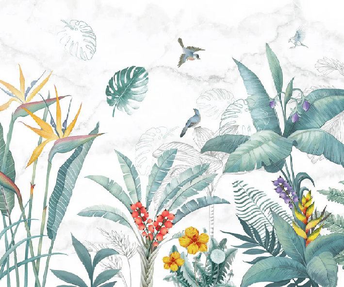 Végétal & Bird toilet wallpaper