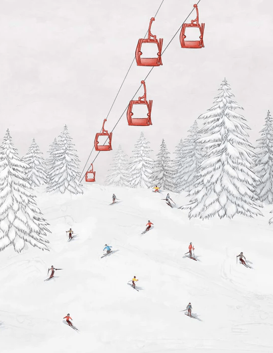 Colorful Gondola Skiers Wall Mural