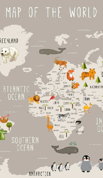 Illustrated world map Animals Mole