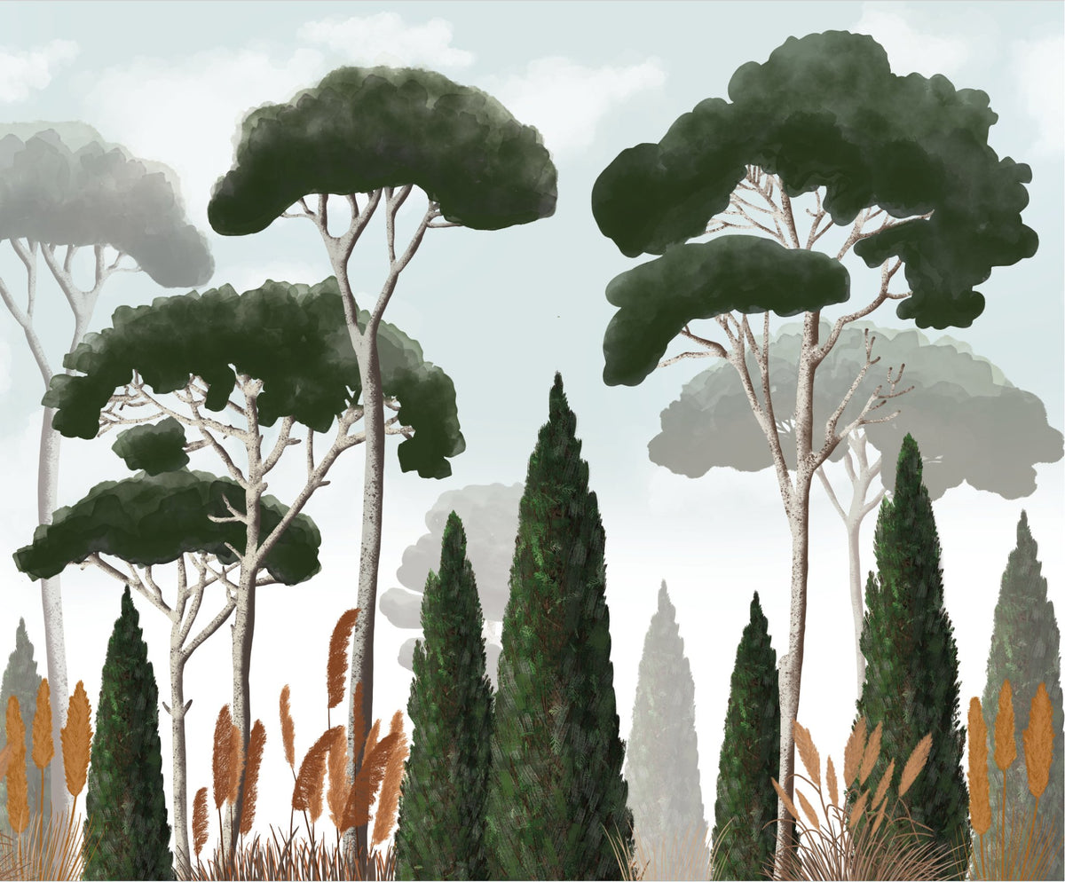 Custom wallpaper cypress pine and pampas grass L175cm x H145cm