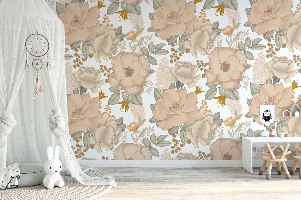 Terracotta pastel flower wallpaper