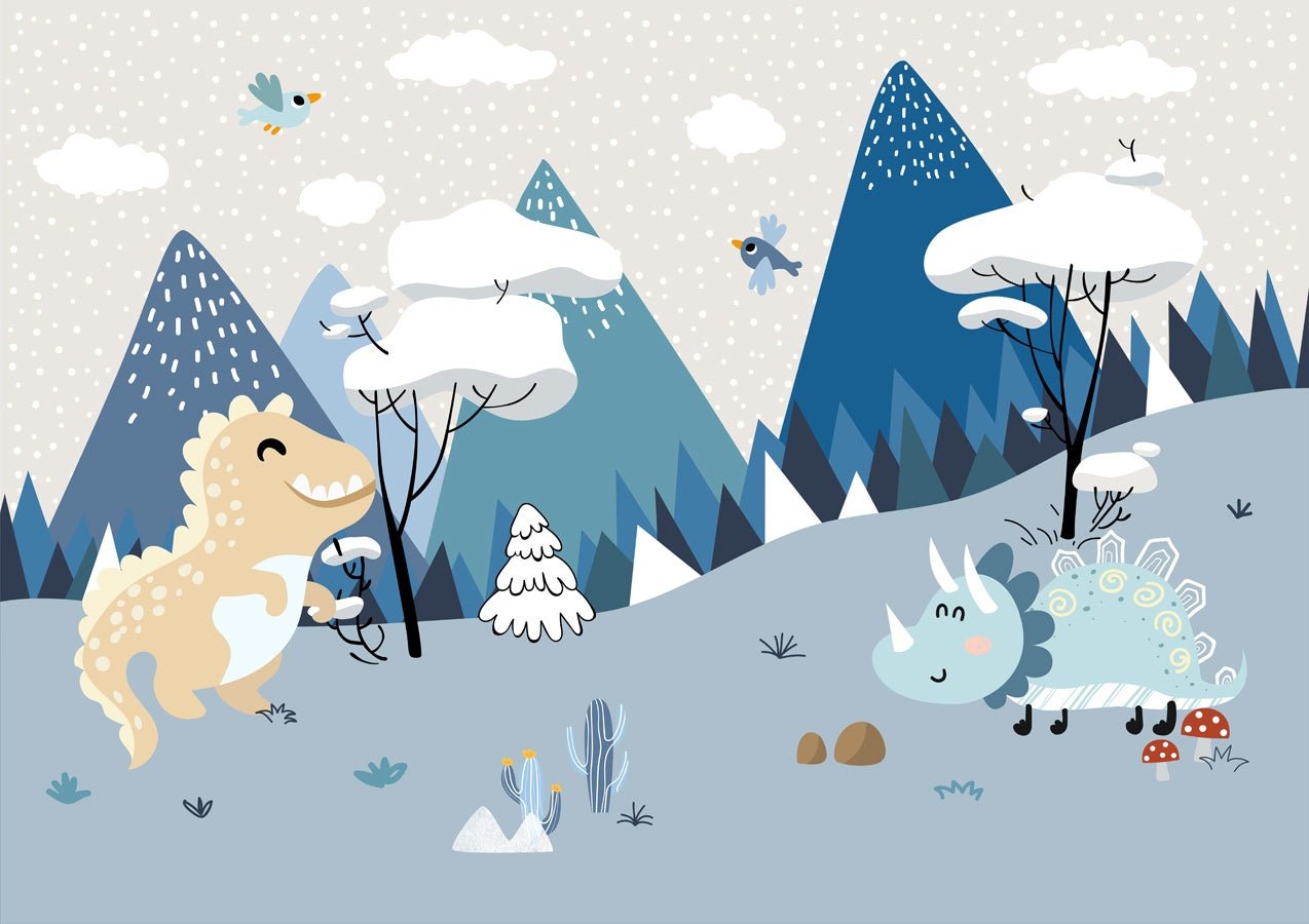 Papier peint bleu dinosaures - Muralconceptpapier_peint_sur_mesure