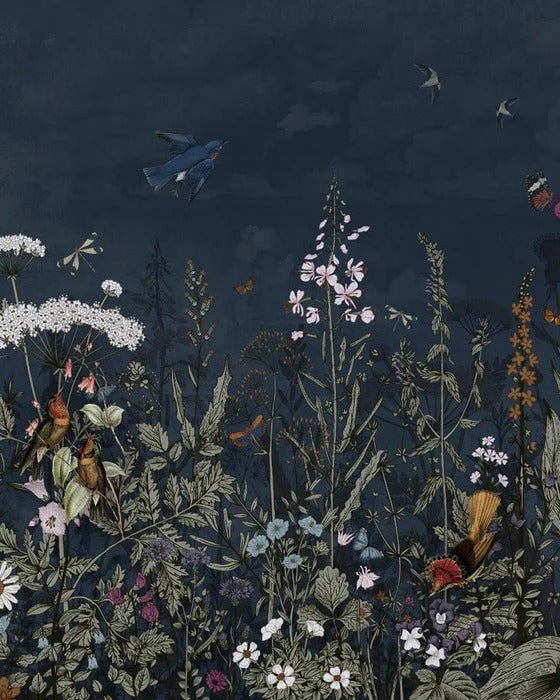 Papier peint panoramique bleu nuit floral