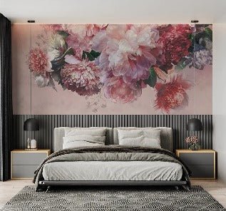 Papier peint panoramique pivoines rosé