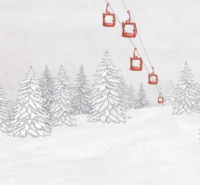 Papier peint montagne télécabine rouge
