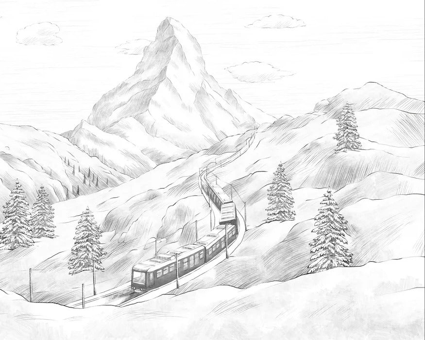 Papier peint panoramique Mont Cervin noir et blanc