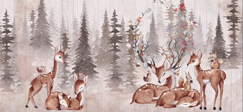 Papier peint chambre enfant douces biches, XXL, tendance