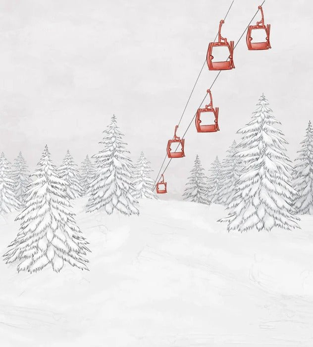 Papier peint montagne télécabine rouge