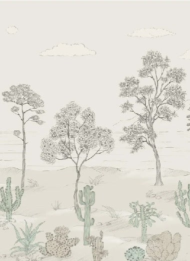 Papier peint oasis cactus tropical vert