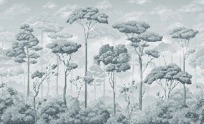 Papier peint panoramique pinède volupté bleu argent, XXL, tendance