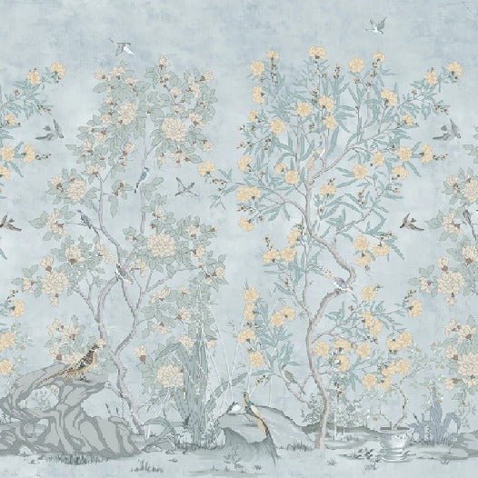 chinoiserie garden blue wallpaper