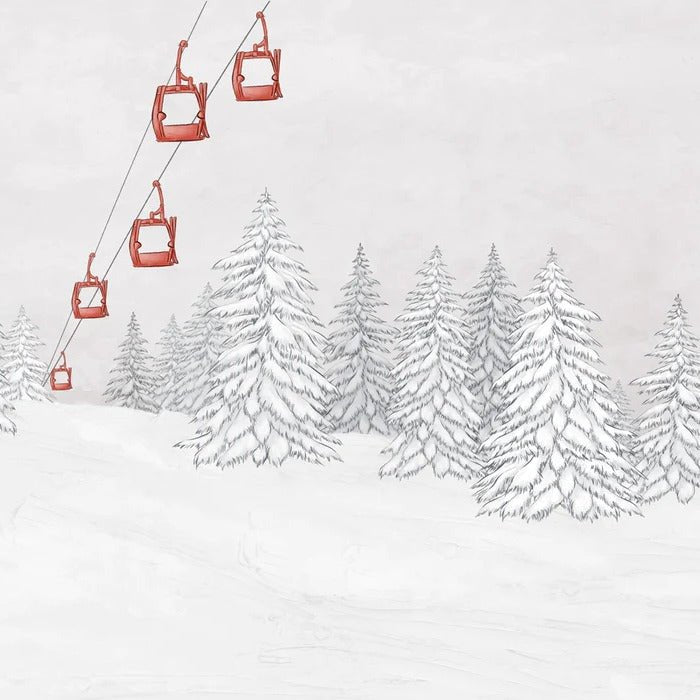 Papier peint montagne télécabine rouge