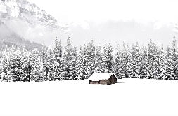 Panoramic mountain chalet wallpaper