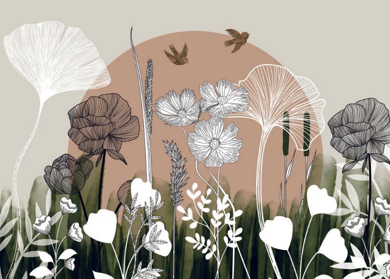 Papier peint panoramique illustration florale