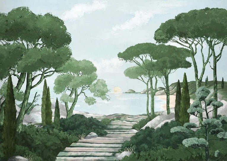 Papier peint balade dans les calanques vert, XXL, tendance