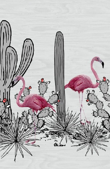 Papier peint panoramique cactus & flamant rose
