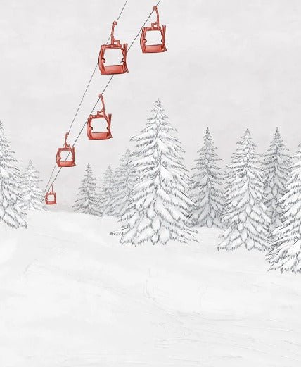 Papier peint montagne télécabine rouge