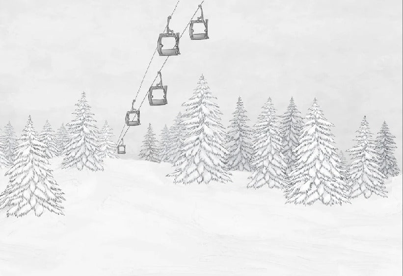 Papier peint montagne télécabine noir & blanc