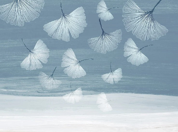 Papier peint panoramique japandi blue gingko, XXL, tendance