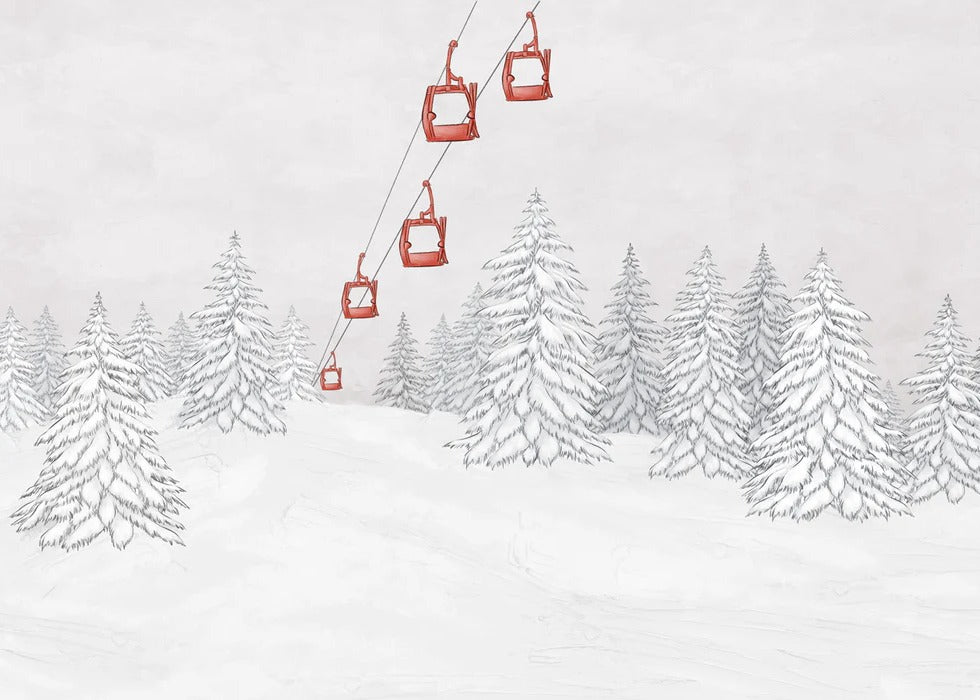 Papier peint montagne télécabine rouge