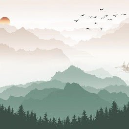 Papier peint montagne dans brume terracotta
