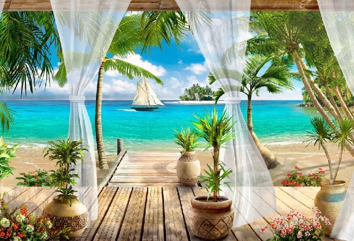 Papier peint salle de bain Windows Sea, XXL, tendance