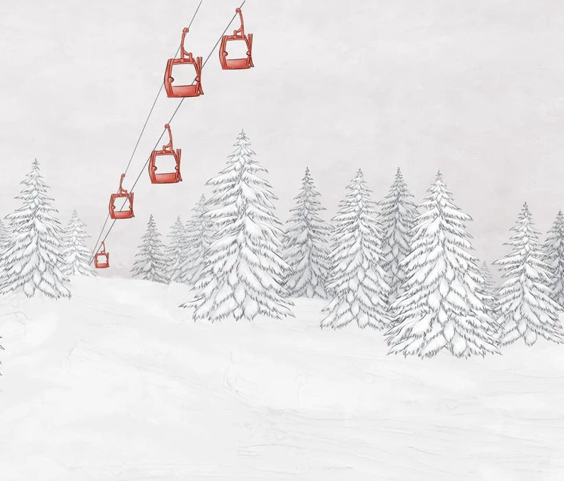 Papier peint montagne télécabine rouge