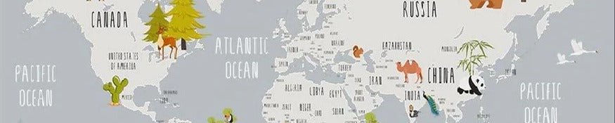 Papier peint chambre enfant map animaux gris clair, XXL, tendance