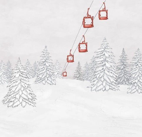 Papier peint montagne télécabine rouge